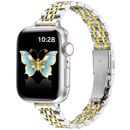 Vamyzji Metallband für Apple Watch Armband 49mm 45mm 44mm 42mm, Damen Silm Edelstahl Metall kette iWacth Armband, Kompatibel mit Apple Watch Armbänder Ultra/Ultra 2, Serie 9 8 7 6 SE 5 4 3 2 1 von Vamyzji