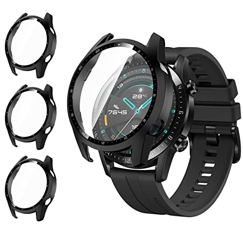 Vancle 【3-teilige Schutzhülle für Huawei Watch GT2 46 mm, Displayschutzfolie aus Hartglas, Schutzhülle aus Polycarbonat, ultradünn, für Huawei Watch GT2 46 mm von Vancle