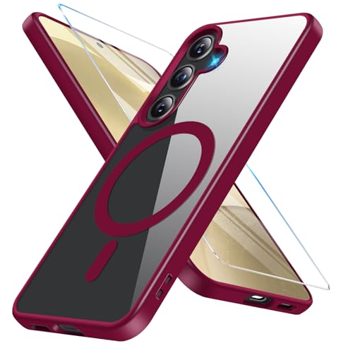 für Samsung Galaxy S24 Hülle Magnetisch mit S24 Schutzfolie [Mit Magsafe] Handyhülle Samsung S24 Hülle Dünn Transparent Stoßfest Schutzhülle Case für Samsung S24 5G Hülle (Red) von Vanki