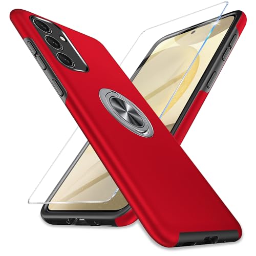 für Samsung Galaxy S24 Hülle mit Schutzfolie, Handyhülle Samsung S24 5G Magnetisch Ring Ständer Schutzhülle Case Stoßfest Folie für Samsung Galaxy S24 Hülle Robust Bumper Cover (Red) von Vanki