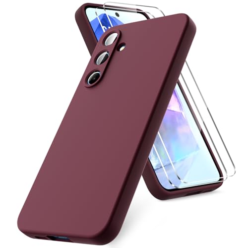 Vansdon Hülle kompatibel mit Samsung Galaxy A55 5G Hülle, 2 Stück Panzerfolie, weiche TPU Flüssigsilikonhülle, stoßfestem Gummi Silikongel Fall-Weinrot von Vansdon