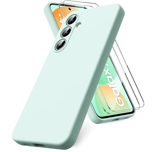 Vansdon Hülle kompatibel mit Samsung Galaxy S24 FE Hülle, 2 Stück Panzerfolie, weiche TPU Flüssigsilikonhülle, stoßfestem Gummi Silikongel Fall-Mint von Vansdon