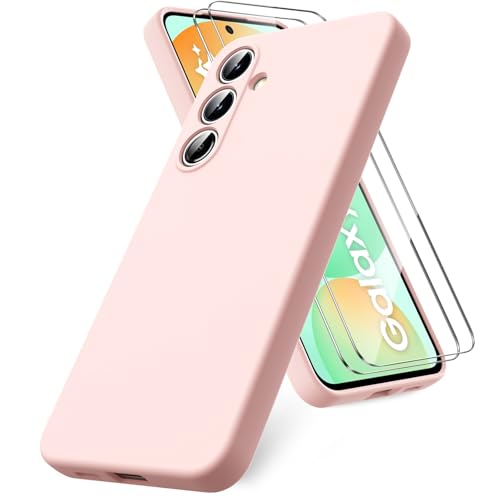 Vansdon Hülle kompatibel mit Samsung Galaxy S24 FE Hülle, 2 Stück Panzerfolie, weiche TPU Flüssigsilikonhülle, stoßfestem Gummi Silikongel Fall-Rosa von Vansdon