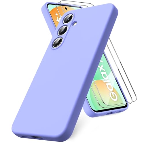 Vansdon Hülle kompatibel mit Samsung Galaxy S24 FE Hülle, 2 Stück Panzerfolie, weiche TPU Flüssigsilikonhülle, stoßfestem Gummi Silikongel Fall-lila von Vansdon