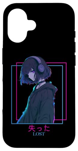 Hülle für iPhone 16 Verlorenes, trauriges Anime-Mädchen mit Kopfhörern, Vaporwave-Ästhetik von Vaporwave Anime Goth Aesthetic Sad Girl