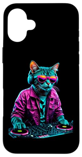 Hülle für iPhone 16 Plus Vaporwave Cat DJ Techno Plattenspieler Katze Elektronische Tanzmusik von Vaporwave Cat EDM Dj Producer Techno Dance Club