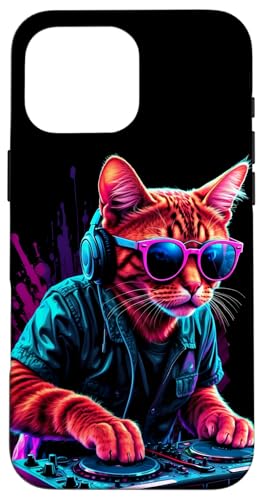 Hülle für iPhone 16 Pro Max Vaporwave Aesthetic Cat DJ Techno Plattenspieler EDM Cat von Vaporwave Cat EDM Dj Producer Techno Dance Club