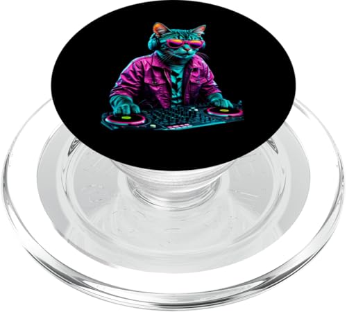 Vaporwave Cat DJ Techno Plattenspieler Katze Elektronische Tanzmusik PopSockets PopGrip für MagSafe von Vaporwave Cat EDM Dj Producer Techno Dance Club