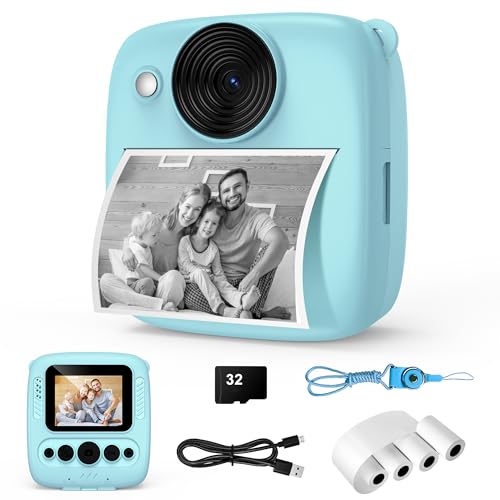 Kinderkamera Sofortbildkamera, Kinder Kamera mit 32GB Karte & 4 Bände Druckpapier, 48MP Sofortbildkamera Kinder mit 1080P, Geschenke für Mädchen und Jungen von 3 bis 12 Jahre von Variglas