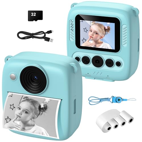 Kinderkamera Sofortbildkamera, Kinder Kamera mit 32GB Karte & 4 Bände Druckpapier, 48MP Sofortbildkamera Kinder mit 1080P Digitalkamera für Kinder für Mädchen und Jungen von 3 bis 12 Jahre 103 von Variglas