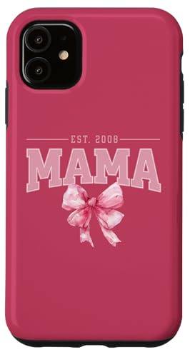 Hülle für iPhone 11 Mama Est 2008 Kokette Rosa Schleife Retro Mama Muttertag von Varsity Mama Collegiate Arched Letters Mom Pink