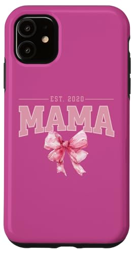 Hülle für iPhone 11 Mama Est 2020 Kokette Rosa Schleife Retro Mama Muttertag von Varsity Mama Collegiate Arched Letters Mom Pink