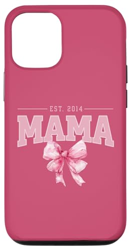 Hülle für iPhone 12/12 Pro Mama Est 2014 Kokette Rosa Schleife Retro Mama Muttertag von Varsity Mama Collegiate Arched Letters Mom Pink