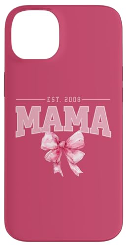 Hülle für iPhone 14 Plus Mama Est 2008 Kokette Rosa Schleife Retro Mama Muttertag von Varsity Mama Collegiate Arched Letters Mom Pink