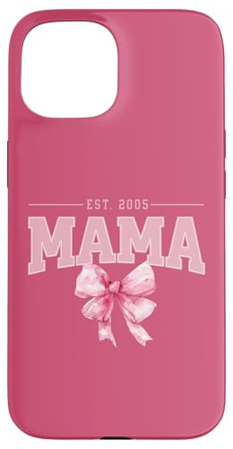 Hülle für iPhone 15 Mama Est 2005 Kokette Rosa Schleife Retro Mama Muttertag von Varsity Mama Collegiate Arched Letters Mom Pink