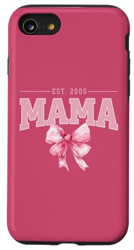 Hülle für iPhone SE (2020) / 7 / 8 Mama Est 2005 Kokette Rosa Schleife Retro Mama Muttertag von Varsity Mama Collegiate Arched Letters Mom Pink