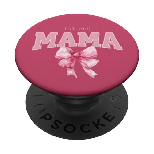 Mama Est 2011 Kokette Rosa Schleife Retro Mama Muttertag PopSockets Klebender PopGrip von Varsity Mama Collegiate Arched Letters Mom Pink