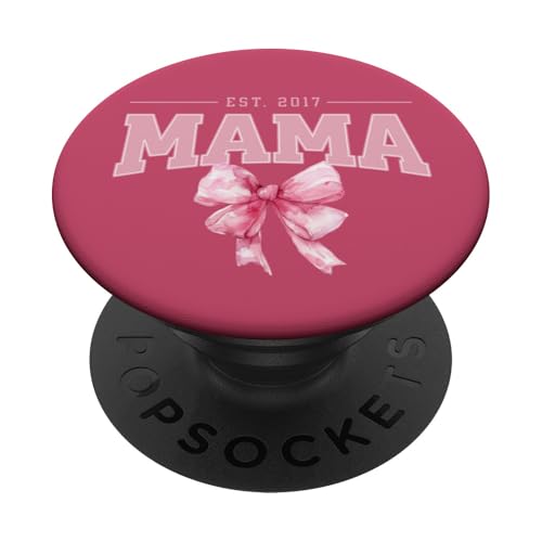 Mama Est 2017 Kokette Rosa Schleife Retro Mama Muttertag PopSockets Klebender PopGrip von Varsity Mama Collegiate Arched Letters Mom Pink