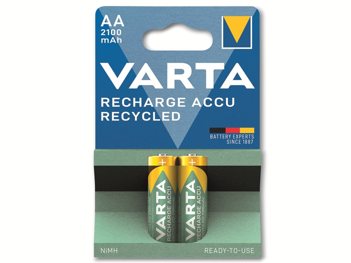 VARTA Akku NiMH, Mignon, AA, HR06, 1.2V/2100mAh, Accu Recycled, Pre-charged, 2er Pack von Varta