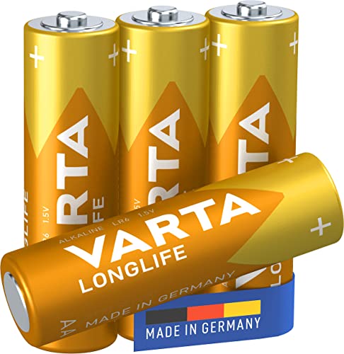 VARTA Batterien AA, 4 Stück, Longlife, Alkaline, 1,5V, ideal für Fernbedienungen, Wecker, Radios, Made in Germany von Varta