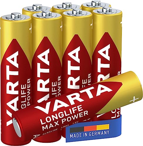 VARTA Batterien AAA, 8 Stück, Longlife Max Power, Alkaline, 1,5V, für Digitalkamera, Controller, Blutdruckmessgerät, Made in Germany von Varta