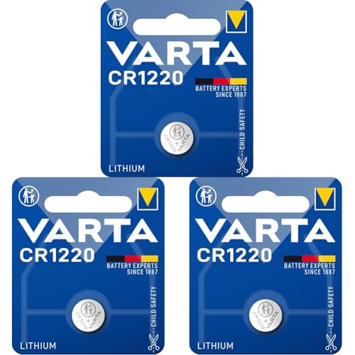 VARTA Batterien Knopfzelle CR1220, 1 Stück, Lithium Coin, 3V, kindersichere Verpackung, für elektronische Kleingeräte - Autoschlüssel, Fernbedienungen, Waagen (Packung mit 3) von Varta