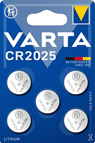 VARTA Batterien Knopfzellen CR2025, Lithium Coin, 3V, kindersichere Verpackung, für elektronische Kleingeräte - Autoschlüssel, Fernbedienungen, Waagen (5 Stück)1er Pack von Varta