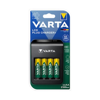 VARTA LCD Plug Charger + inkl. 4x Akku Mignon AA (2100 mAh) Universal Ladegerät von VARTA AG