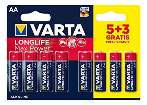 Varta 4703101428 Longlife Max Power (Max Tech) Alkaline Batterie, AA LR6, Packung mit 5 + 3 Batterien - Design kann abweichen, Sparpackung, Werbeartikel Max Tech AA 5+3 mignon von Varta