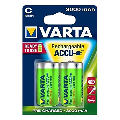 Varta Baby C Rechargeable Energy Akku 2200mAh NI-MH 2er Pack, 56614101402, grün, CR2032 von Varta