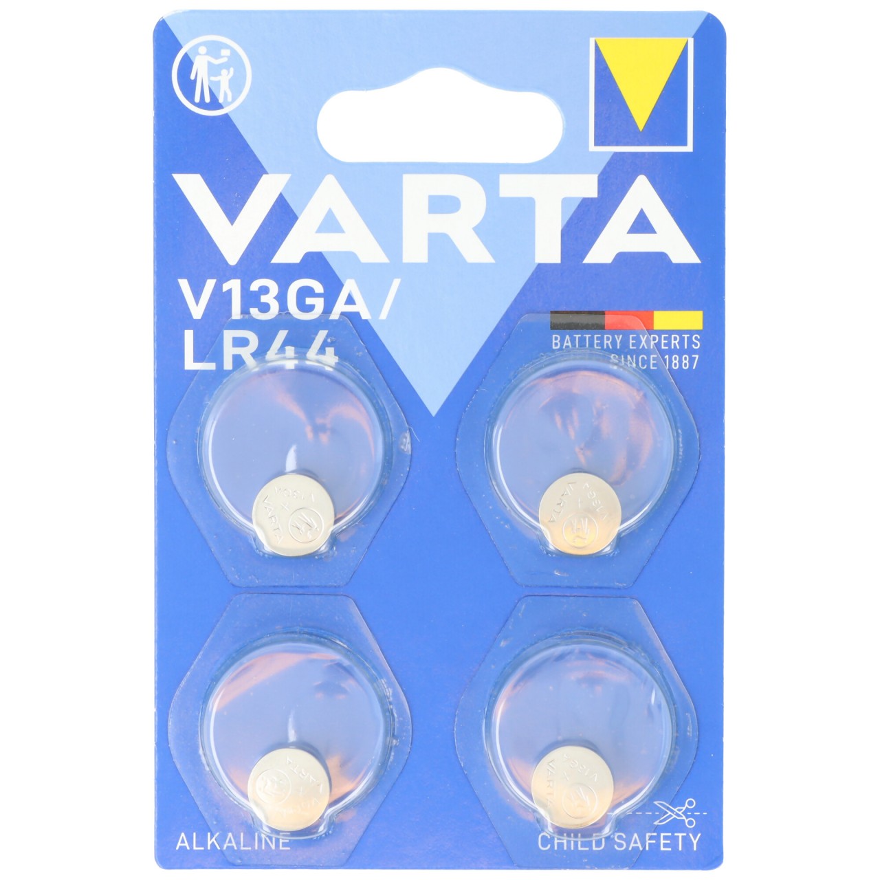 Varta Batterie Alkaline, Knopfzelle, LR44, V13GA, 1.5V Electronics, Retail Blister (4-Pack) von Varta