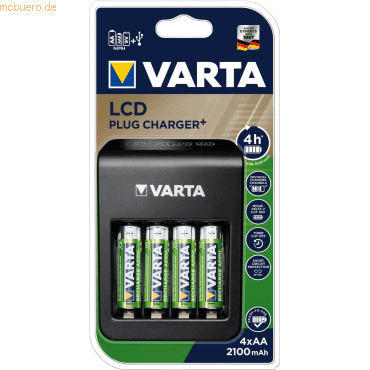 Varta Batterieladegrät LCD Plug Charger+ inklusive 4 Akkus AA von Varta