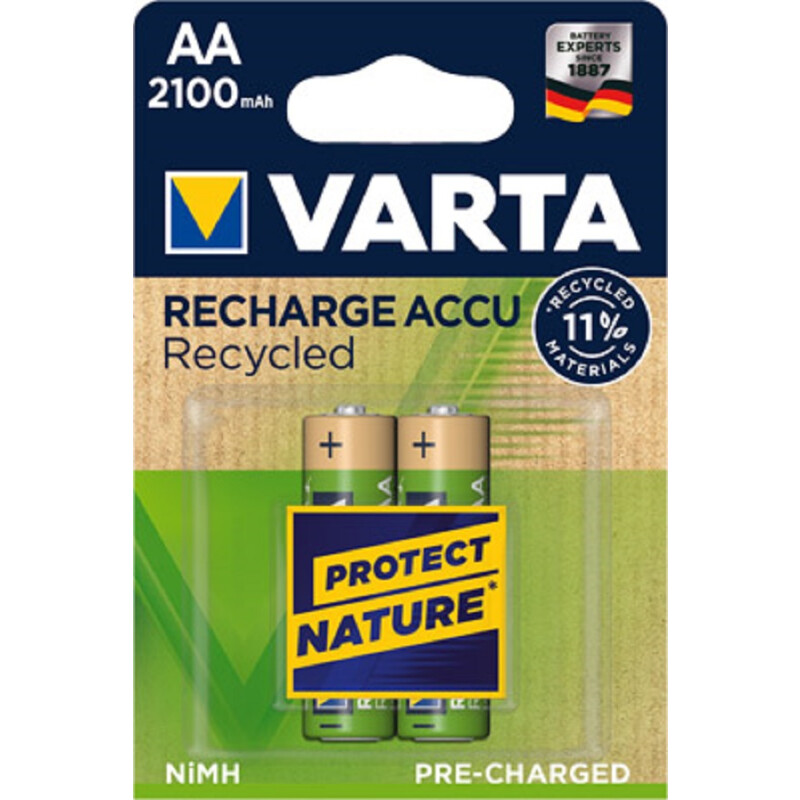 Varta Recharge AA Mignon Accu Recyled Ni-MH 1,2V 2100mAh 2er Blister von Varta