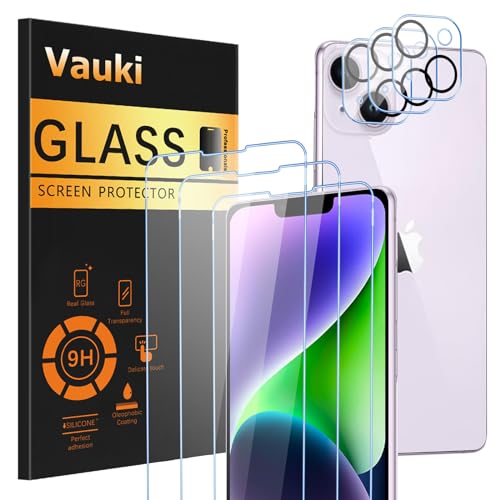 Vauki [3 Stück Schutzfolie für iPhone 14 Plus mit 3 Kamera Schutzglas,9H Härte Transparent HD Displayschutzfolie,Blasenfrei,Kratzfest,Schutzfolie für iPhone 14 Plus von Vauki