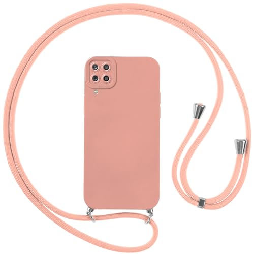 Vauki Handykette Hülle für Samsung Galaxy A22 4G mit Band, HandyHülle mit Kordel, Weich Silikon TPU Stoßfest Bumper mit Kette zum Umhängen für Samsung A22 4G, Lanyard - Rosa von Vauki