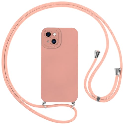 Vauki Handykette Hülle für iPhone 14 mit Band, HandyHülle mit Kordel, Weich Silikon TPU Stoßfest Bumper mit Kette zum Umhängen für iPhone 14, Lanyard - Rosa von Vauki