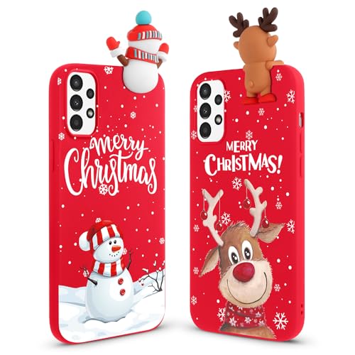 Vauki Weihnachten Hülle für Samsung Galaxy A54 5G [2 Stück],Handyhülle Rot Ultra Dünn Weich Silikon Stoßfest Case mit Hirsch Muster und Süß Schneemann Motiv,Christmas Frauen Geschenke Schutzhülle von Vauki