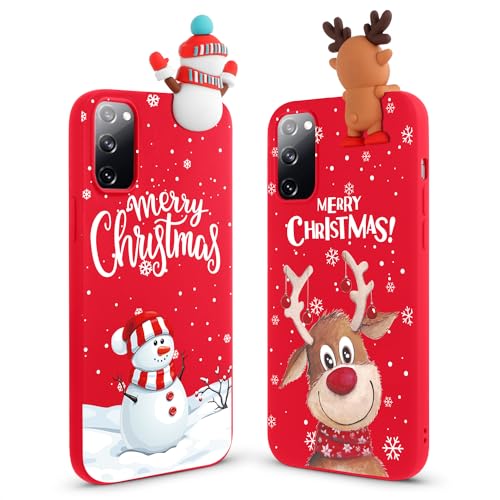 Vauki Weihnachten Hülle für Samsung Galaxy S20 FE 5G [2 Stück],Handyhülle Rot Ultra Dünn Weich Silikon Stoßfest Case mit Hirsch Muster und Süß Schneemann Motiv,Christmas Geschenke Frauen Schutzhülle von Vauki