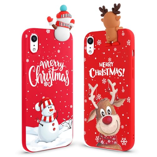 Vauki Weihnachten Hülle für iPhone XR [2 Stück],Handyhülle Rot Ultra Dünn Weich Silikon Stoßfest Case mit Cartoon Hirsch Muster und Süß Schneemann Motiv,Christmas Geschenke Frauen Schutzhülle von Vauki