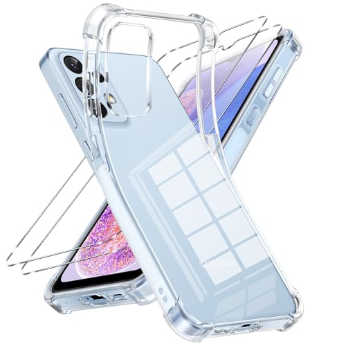 Vauki für Samsung Galaxy A23 5G 6.6" Hülle Durchsichtig mit 2 Stück Schutzfolie, Dünn Transparent Handyhülle Weiche TPU Silikon Kratzfeste Sturzfest Stoßfest Schutzhüllen Clear Case for Samsung A23 5G von Vauki