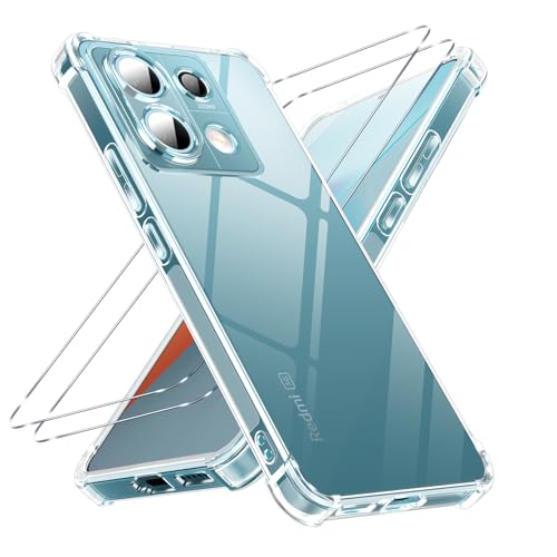 Vauki für Xiaomi Redmi Note 13 Pro 5G/Poco X6 5G(Nicht für 4G) Hülle Durchsichtig + 2 Stück Schutzfolie, Ultra Dünn Transparent Stoßfest Silikon Handyhülle Frauen Case,Sturzfest Schutzhüllen Clear von Vauki