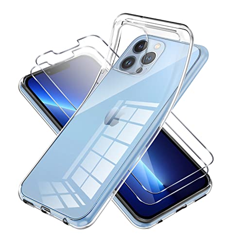 Vauki für iPhone 13 Pro Max Hülle Durchsichtig mit Schutzfolie 2 Stück,Ultra Dünn Transparent Silikon Handyhülle und Displayschutzfolie,Slim Soft Stoßfeste Schutzhülle für iPhone 13Pro Max 6.7" von Vauki