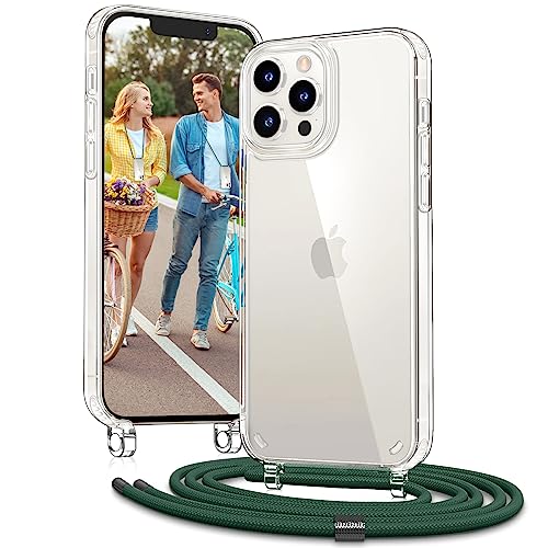 Vaykwo Handykette für Apple iPhone 12 Hülle mit Band und iPhone 12 Pro Hülle mit Band - Necklace Handyhülle - Transparente Case zum Umhängen mit Kameraschutz und Bildschirmschutz - DunkelGrün von Vaykwo