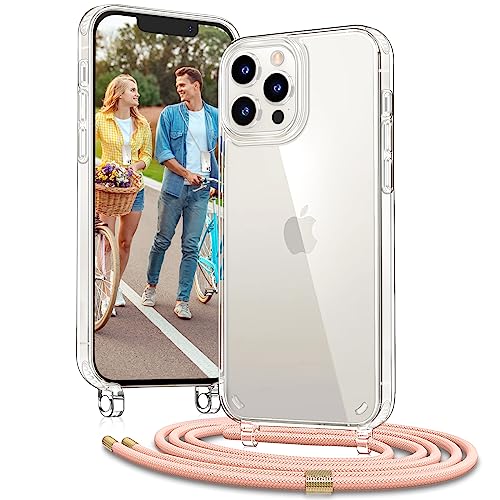 Vaykwo Handykette für Apple iPhone 12 Hülle mit Band und iPhone 12 Pro Hülle mit Band - Necklace Handyhülle - Transparente Case zum Umhängen mit Kameraschutz und Bildschirmschutz - Rosa von Vaykwo