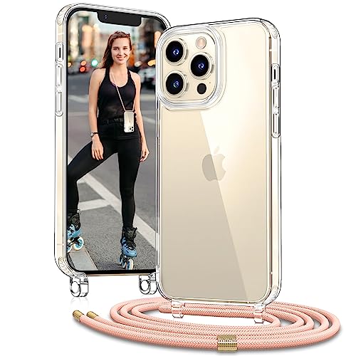 Vaykwo Handykette mit Band für Apple iPhone 13 Pro Hülle - Necklace Handyhülle - Transparente Case zum Umhängen mit Kameraschutz und Bildschirmschutz - Rosa von Vaykwo