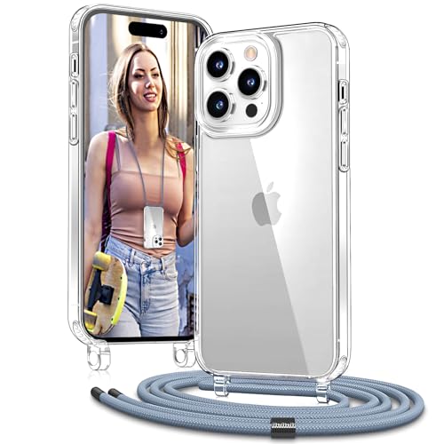 Vaykwo Handykette mit Band für Apple iPhone 14 Pro Hülle - Necklace Handyhülle - Transparente Case zum Umhängen mit Kameraschutz und Bildschirmschutz - Blau von Vaykwo