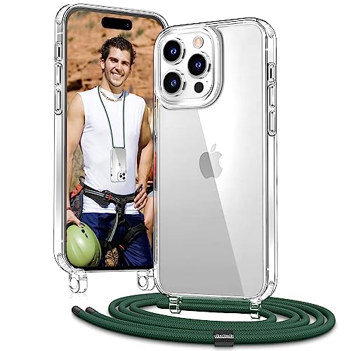 Vaykwo Handykette mit Band für Apple iPhone 14 Pro Max Hülle - Necklace Handyhülle - Transparente Case zum Umhängen mit Kameraschutz und Bildschirmschutz - DunkelGrün von Vaykwo