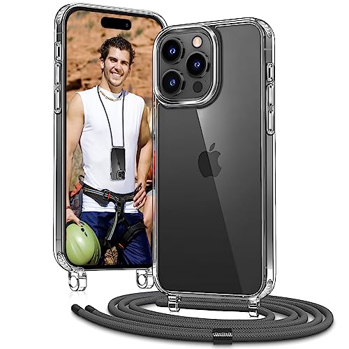 Vaykwo Handykette mit Band für Apple iPhone 14 Pro Max Hülle - Necklace Handyhülle - Transparente Case zum Umhängen mit Kameraschutz und Bildschirmschutz - Grau von Vaykwo