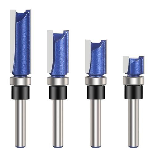 Vearter 4 Stück Bündigfräser Flush Trim Router Bit 6,35mm Schaft Holzbearbeitung Fräser Oberfräse Zubehör, Fräser für Oberfräse mit Kugellager, Fräser Set Holzfräser für Trimm Carving von Vearter