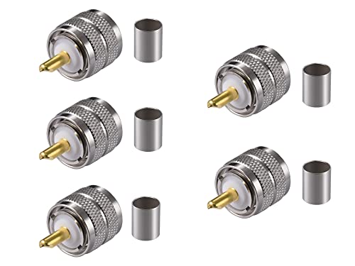 Vecys 5PCS PL-259 UHF Männlicher Steckverbinder 50 Ohm PL259 Männlicher Stecker Crimp RF Koax Stecker Adapter für RG58 LMR195 RG142 RG400 Low Loss Koaxialkabel Kompatibel mit Amateurfunk von Vecys